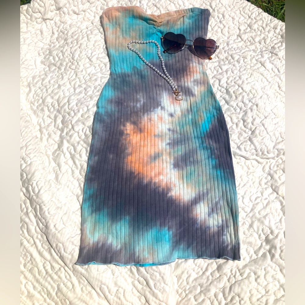 Strapless Tie Dye Mini Dress